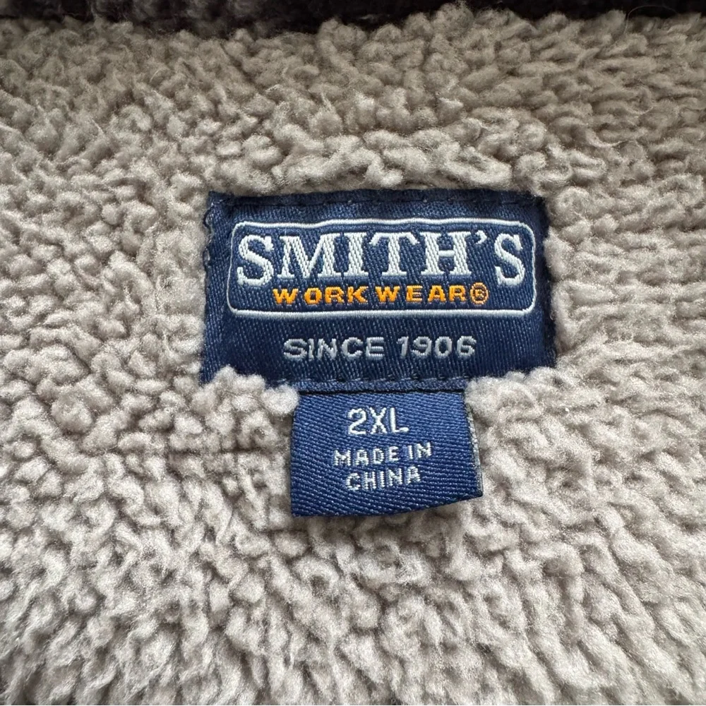 Smith’s Work Wear Black and Gray Plaid Men's Sherpa Lined Jacket Size XXL‎
